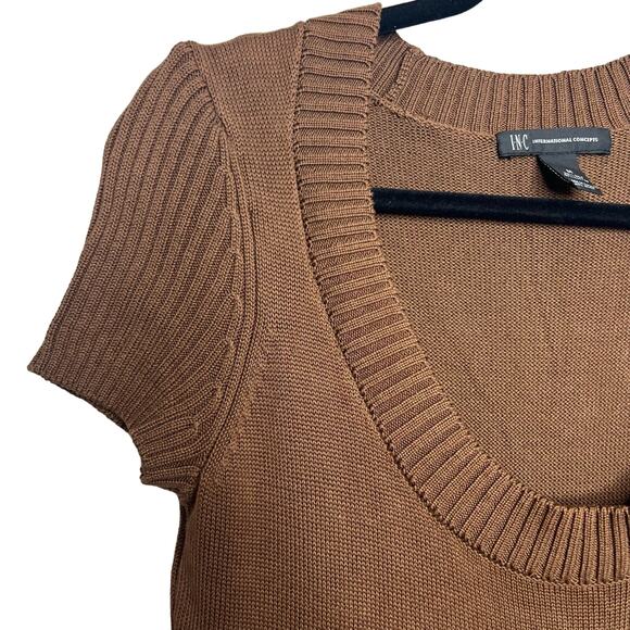 INC Sweater DressBrown Size Medium Silk Cotton Blend Short Sleeve Vintage 90s - Picture 5 of 7